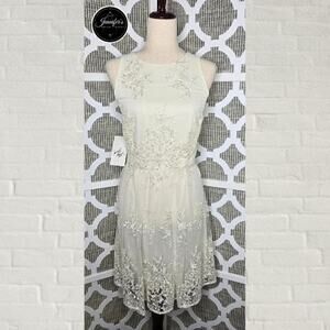 Taylor NWT Cream Embroidered Lace Sleeveless Fit & Flare Dress Size 10